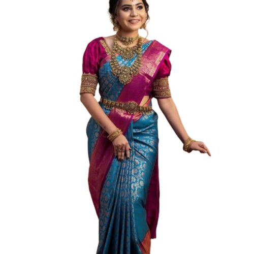 Yashika Women's Fancy Banarasi Kanjivaram Art Silk Saree with Blouse Pieces||Blue Coloured Kanjivaram Saree|| AZ-YS-OG-VINALI BLUE