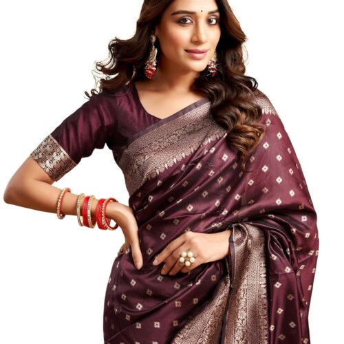 SIRIL Women's Banarasi Soft Silk Saree Pure Silk with Unstitched Blouse Piece