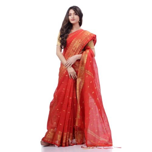 dB DESH BIDESH Women`s Bengal Cotton Silk Pure Handloom Cotton Saree Kohinoor Work With Blouse Piece