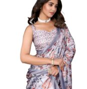 Yashika Women's Plain Blend Digital Print Art Silk Cotton Saree with Tassels Golden Border-Lightweight Elegant Ethnic Wear for Festive and Casual Occasions