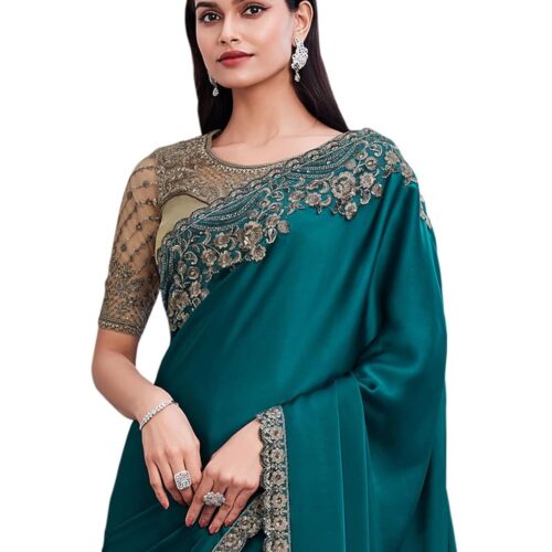 AKHILAM Women's Chiffon Embellished Saree With Unstitched Blouse Piece(SILVER29001_TFH_Parent)