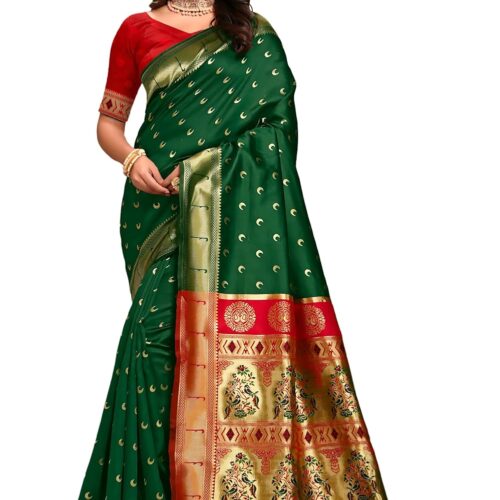 C J Enterprise Women's Pure Kanjivaram Silk Saree Paithani Soft Wedding Sarees With Blouse Piece (Chand paithani)