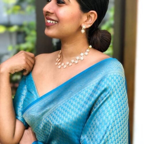 Flosive Women's Kanjivaram Silk Saree With Handloom Weaving Work With Blouse