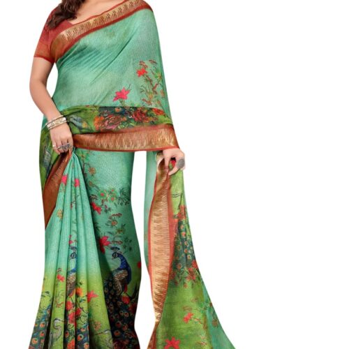 Jaanvi fashion Women's Kota Silk Peacock Printed Saree With Blouse Piece