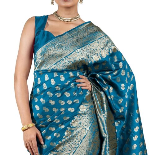 SUBHAM Women's Silk Cotton Kanjivaram Soft Saree with Blouse Piece | Jacquard Design Banarasi Sarees | Golden Zari