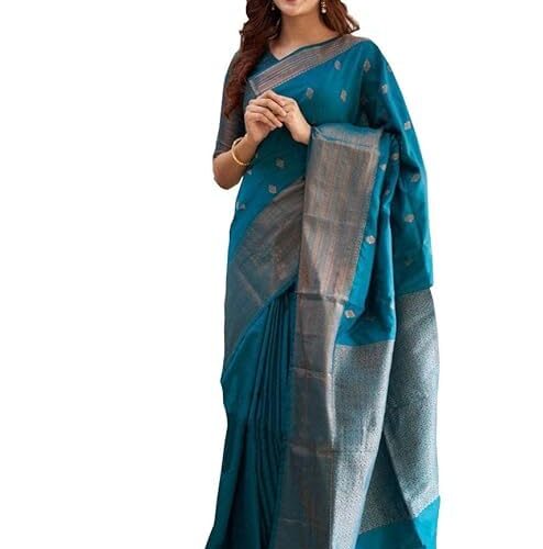 Yashika Women's Banarasi Kanjivaram Cotton Silk Jaquard Saree Printed Saree With Unstitched Blouse Material - Suitable For All Indian Occasions and Festivals