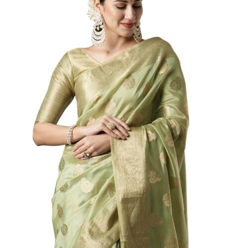 AKHILAM Women's Organza Ethnic Motif Woven Design Saree With Unstitched Blouse Piece(UNATI3001_AC_Parent)