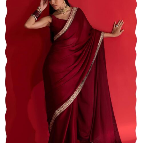 AKHILAM Women's Satin Solid Saree With Unstitched Blouse