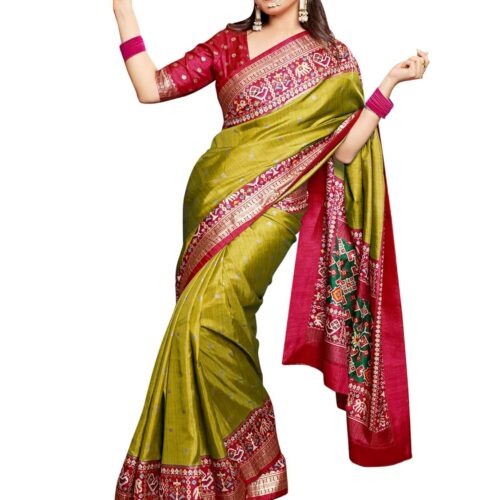 AKHILAM Women's Silk Blend Woven Design Saree With Blouse Piece