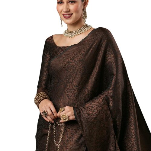 AKHILAM Women's Woven Design Zari Work Banarasi Silk Saree With Unstitched Blouse Piece