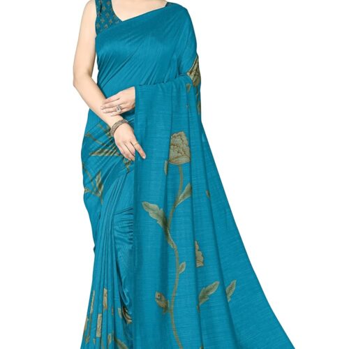 MIRCHI FASHION Women's Vichitra Silk Stylish Floral Printed Saree with Blouse Piece