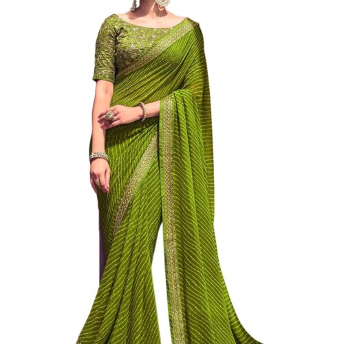 SIRIL Women's Georgette Bandhani Printed Saree With Unstitched Blouse Piece