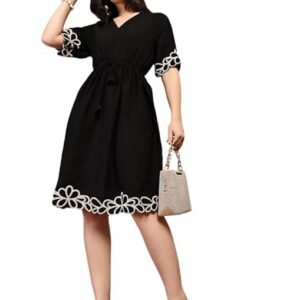 Women Embroidered Fit & Flare Dress | Ethnic A-Line Midi Dress with Elegant Floral Embroidery | Casual, Festive, Office