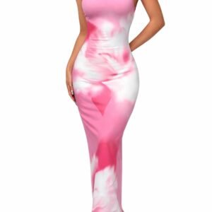 Women Floral Print Bodycon Maxi Dress with Spaghetti Straps