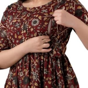 Women Maternity Maxi Dress | Feeding Cotton Night Dress | Nighty for Women Stylish | Woman Feeding Zip Dress | Womens Maternity Cotton Maxi