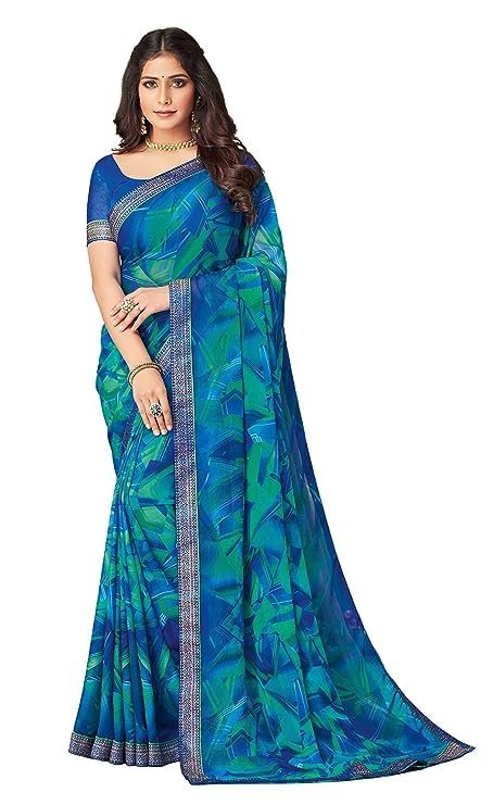 SIRIL Women's Chiffon Printed Saree With Unstitched Blouse Piece