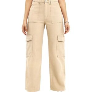 Women Cargo Denim Fashionable High Rise Casual Jeans