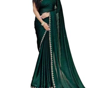 Women's Dailywear Georgette Stone Work Saree with Border & All-Over Stone Embellishments – Wedding Saree with Blouse Piece (5 Colors, 5.5m Saree + 0.8m Blouse)