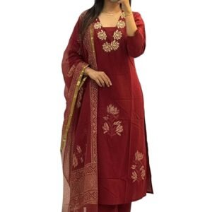 ANNI Designer Viscose Printed Straight Kurta with Pant and Dupatta for Women | Viscose 3/4 Sleeve | High Neck | Ethnic Wear Casual Wear