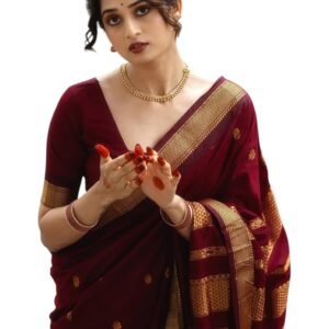 Yashika Women's Banarasi Kanjivaram Cotton Silk Saree With Unstitched Blouse Material
