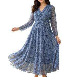 Women Printed Flared Dress for Women | Floral & Abstract Print A-Line Dress | V-Neck | Flowing Maxi Dress | Full Length Western Dress | Casual Dress | One piece for Woman | Western Dress for Women