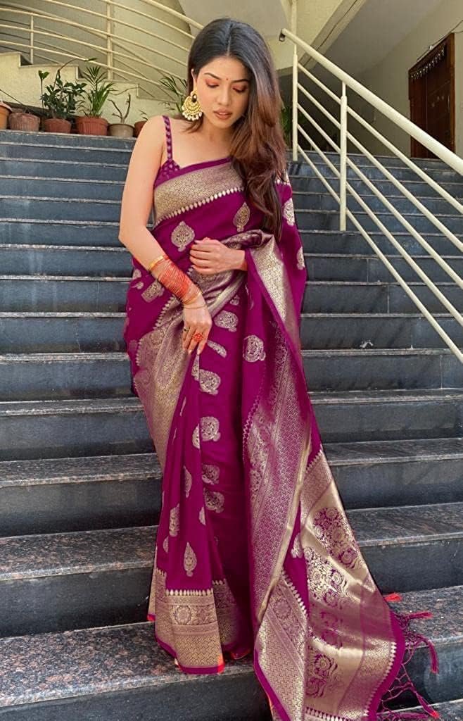 C J Enterprise Women's Pure Kanjivaram Silk Saree Soft Design With Blouse Piece For Wedding (Pari122-51) - Image 3