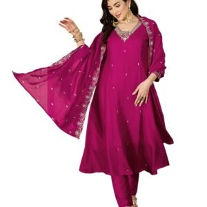 Amazon Brand - Tavasya Women Vichitra Zari Sequence Embroide Kurta with Pant and Dupatta|Salwar Suit|Kurta Set|3 Piece Set