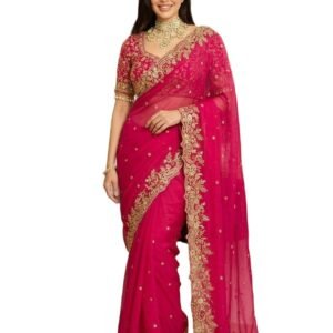 ORHANS Women's Organza Silk Saree with Unstitched Blouse Piece Heavy Embroidery Work and Floral Pattern | Womens Sarees for Weddings | Party and Festivals Sari for Woman | Latest Silk Saree