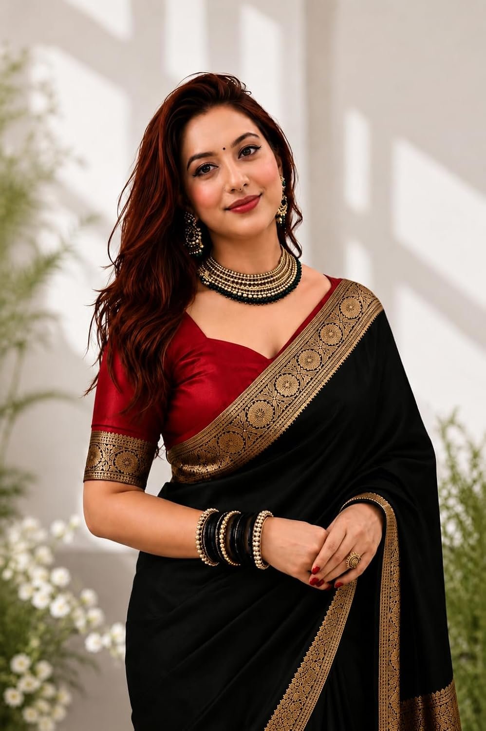 Women's Glory Satin Silk Saree Plain Soft Shiny Elegant Party Traditional Ethnic - Image 8