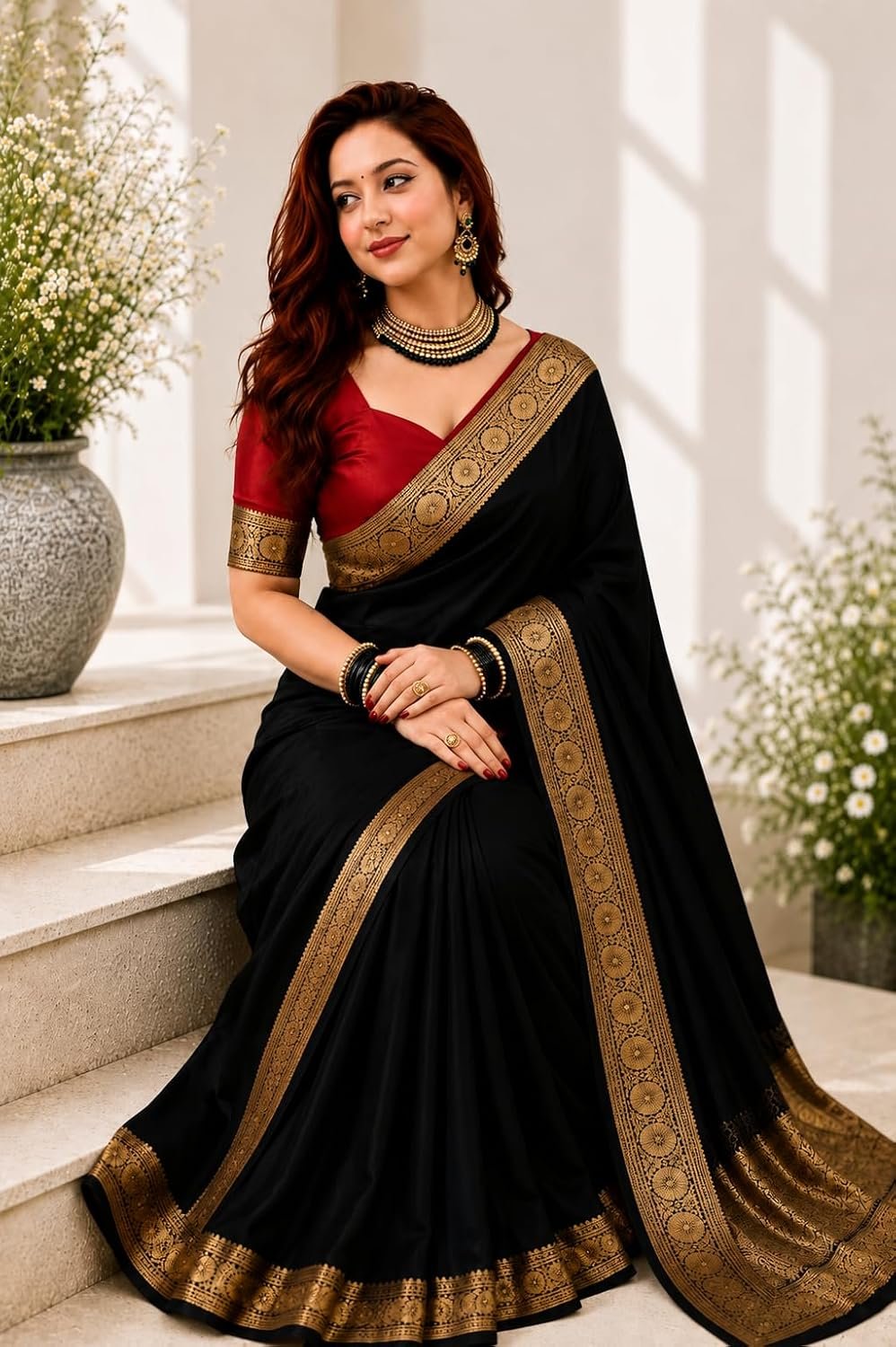 Women's Glory Satin Silk Saree Plain Soft Shiny Elegant Party Traditional Ethnic - Image 4