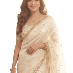 Space Sattin Multi Sequence Full Worked Saree With Original Mirror Lace & Havey Sequence Full Worked Unstitched Blouse Piece