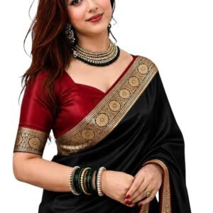 Women's Glory Satin Silk Saree Plain Soft Shiny Elegant Party Traditional Ethnic