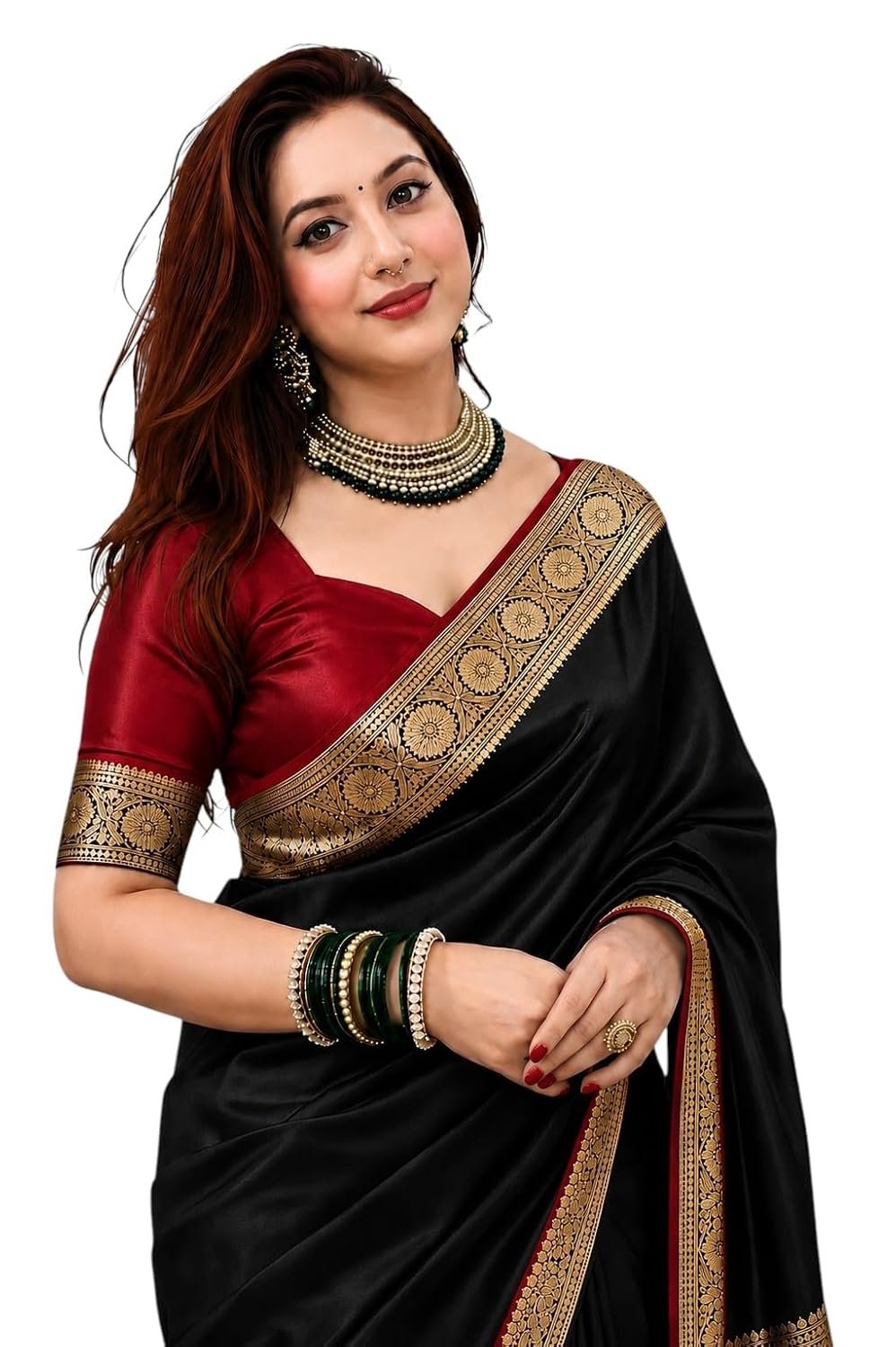 Women's Glory Satin Silk Saree Plain Soft Shiny Elegant Party Traditional Ethnic