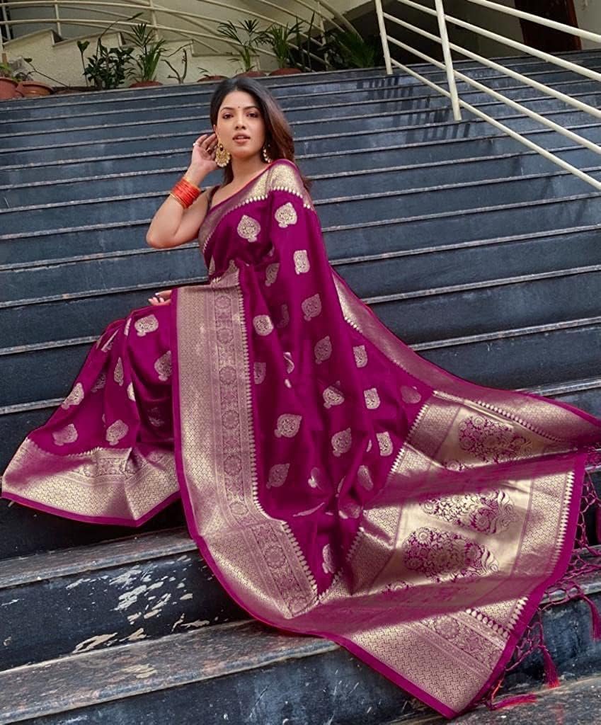 C J Enterprise Women's Pure Kanjivaram Silk Saree Soft Design With Blouse Piece For Wedding (Pari122-51) - Image 4