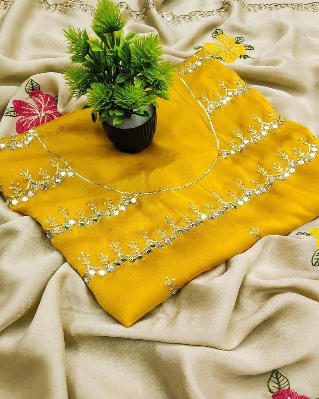 Yashika Women's Nylon Organza Saree with Blouse Piece for Traditional Ethnic Wear Sari - Image 5