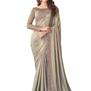 AKHILAM Women's And Girls Embroidery Lace & Sequence Embroidery Chiffon Saree With Unstitched Blouse Piece