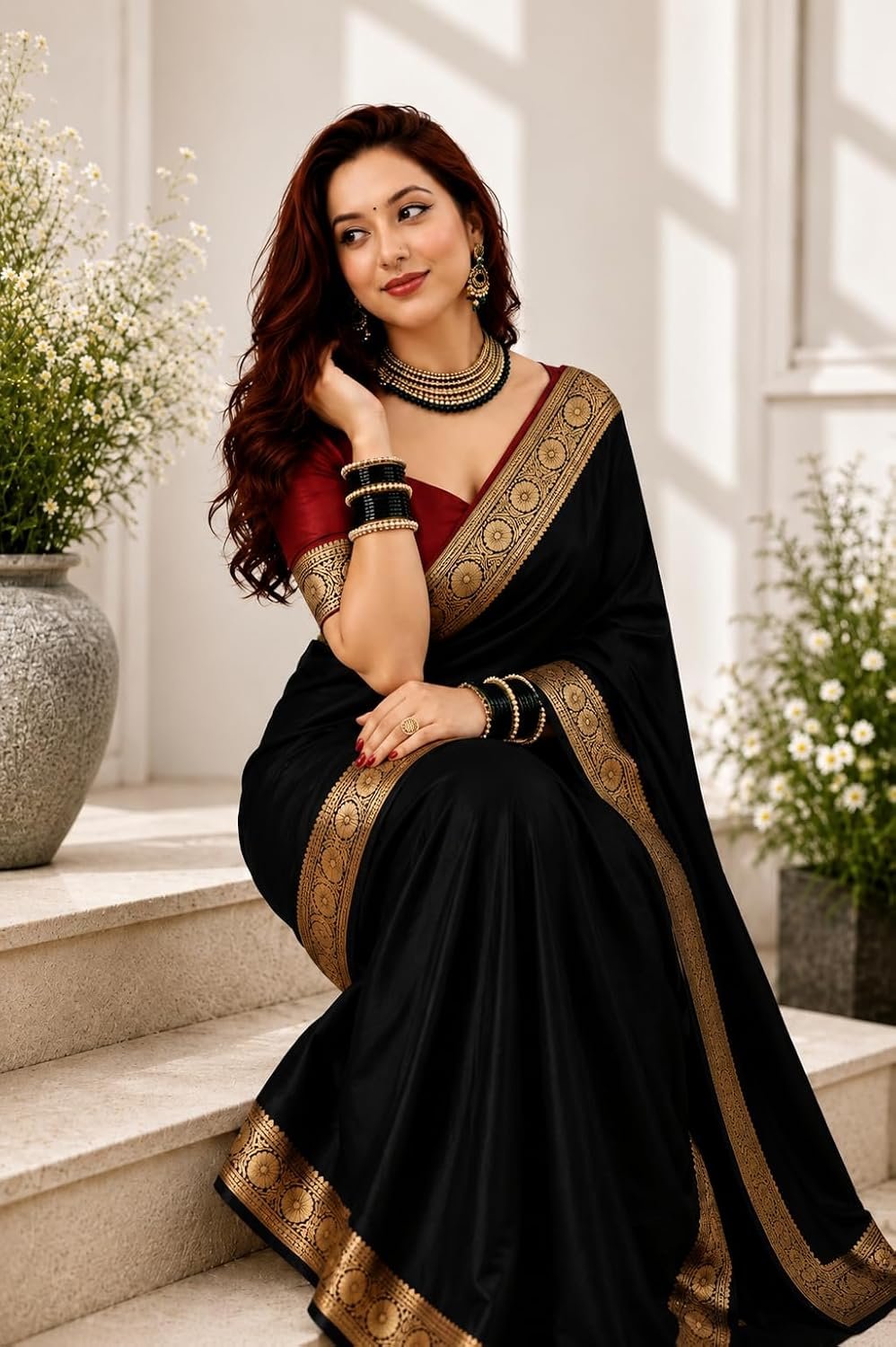 Women's Glory Satin Silk Saree Plain Soft Shiny Elegant Party Traditional Ethnic - Image 6