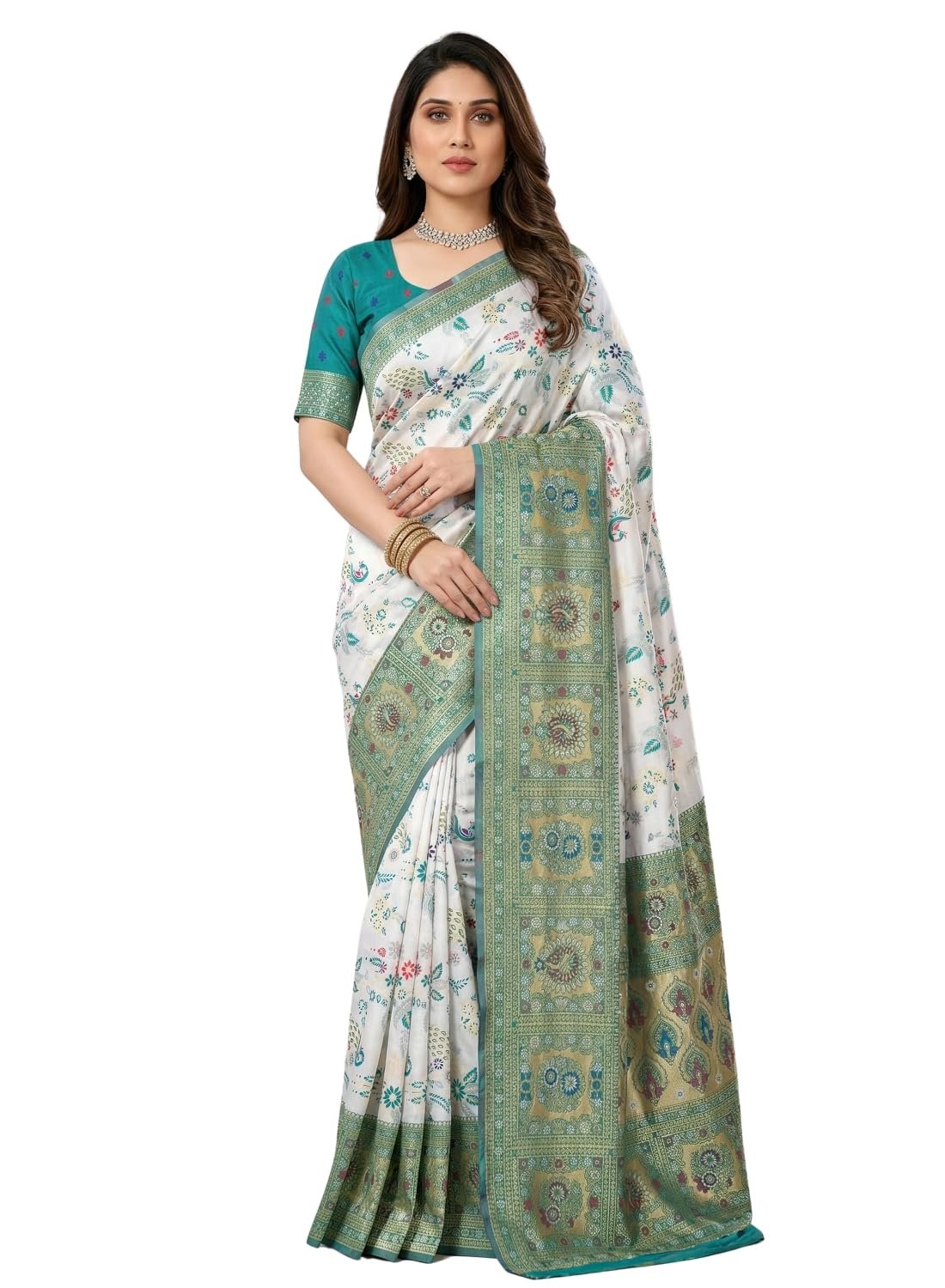 C J Enterprise Women's Kanjivaram Style Soft Silk Saree Heavy Zari Woven Traditional Wedding Saree with Blouse Piece (Morpankh)