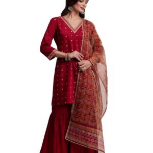 Amazon Brand - Myx Women's Straight Kurta Set with Sharara Pant | Printed Dupatta | Sharara Suit Set with Dupatta (Available in Plus Sizes)