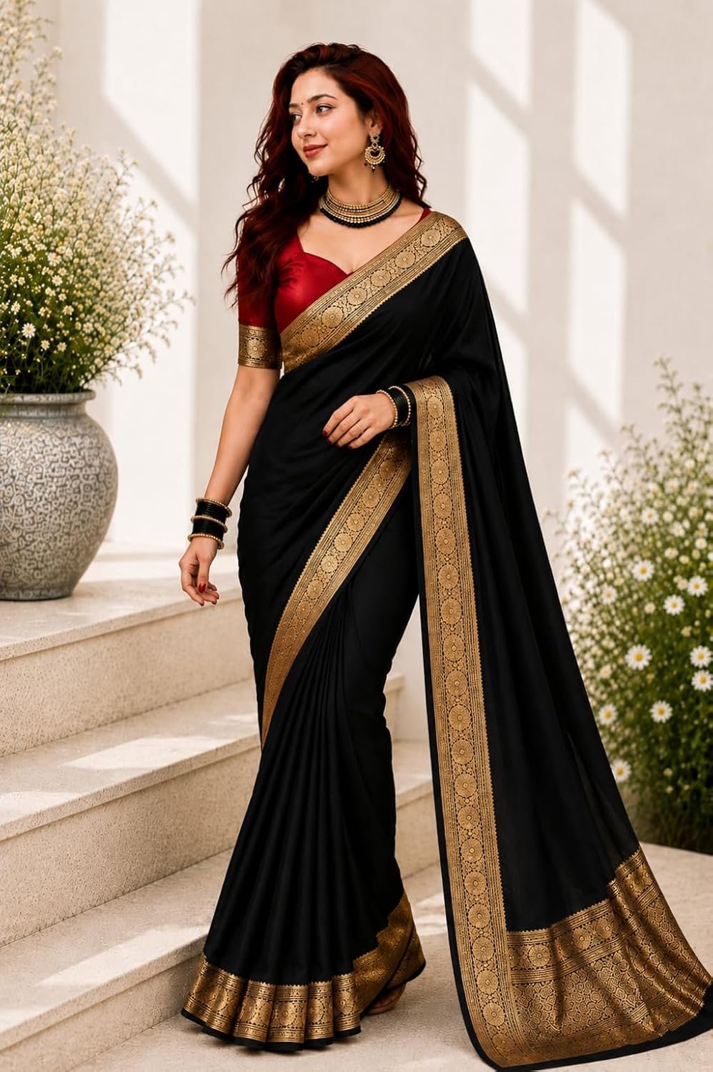 Women's Glory Satin Silk Saree Plain Soft Shiny Elegant Party Traditional Ethnic - Image 3