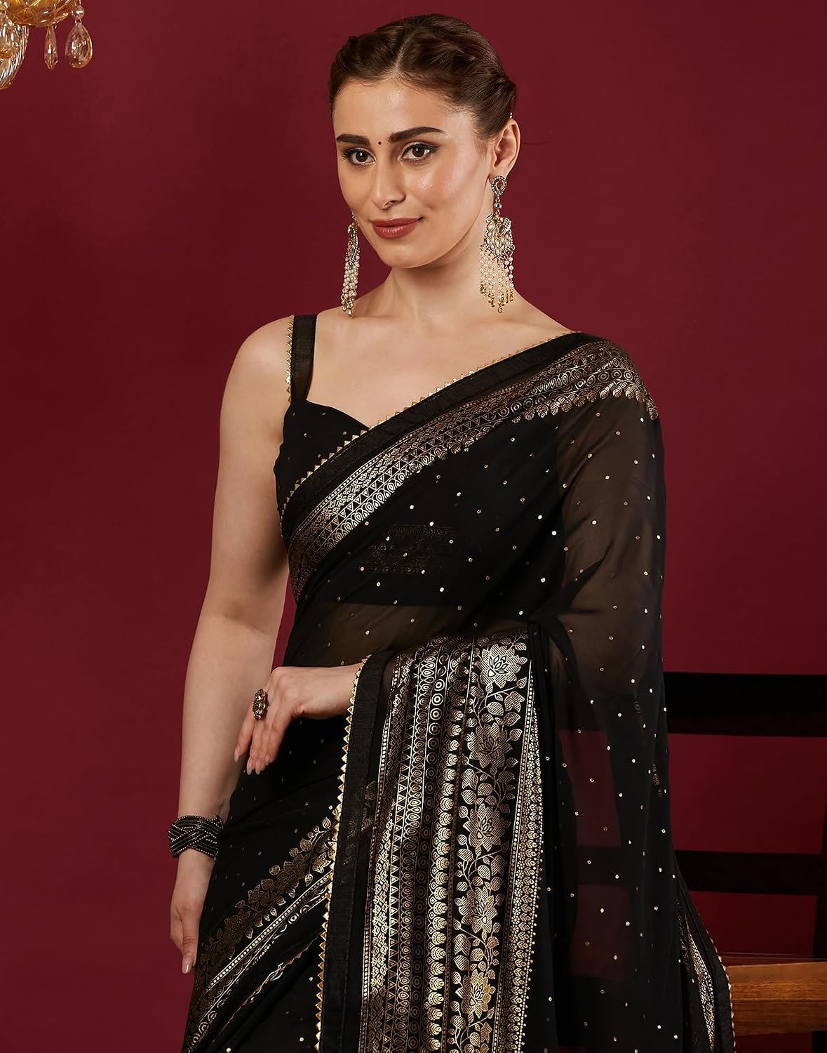 SIRIL Women's Georgette Foil Printed Saree with Unstitched Blouse Piece - Image 4