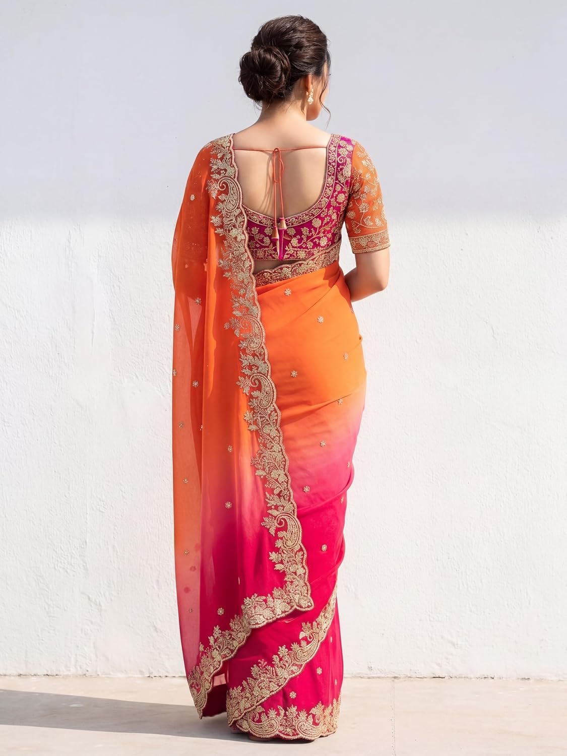 Amazon Brand - Tavasya Womens Fancy Fendy Satin Silk Saree with Multi Sequence Embroidery Work,Heavy Embroidered Wedding Party look Saree with Running Blouse Piece - Image 2