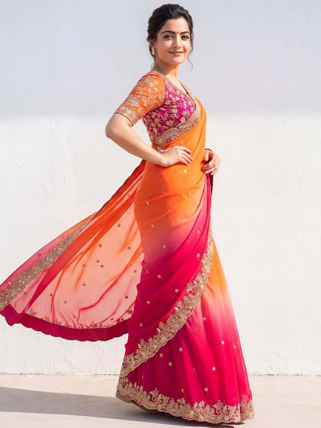 Amazon Brand - Tavasya Womens Fancy Fendy Satin Silk Saree with Multi Sequence Embroidery Work,Heavy Embroidered Wedding Party look Saree with Running Blouse Piece - Image 3