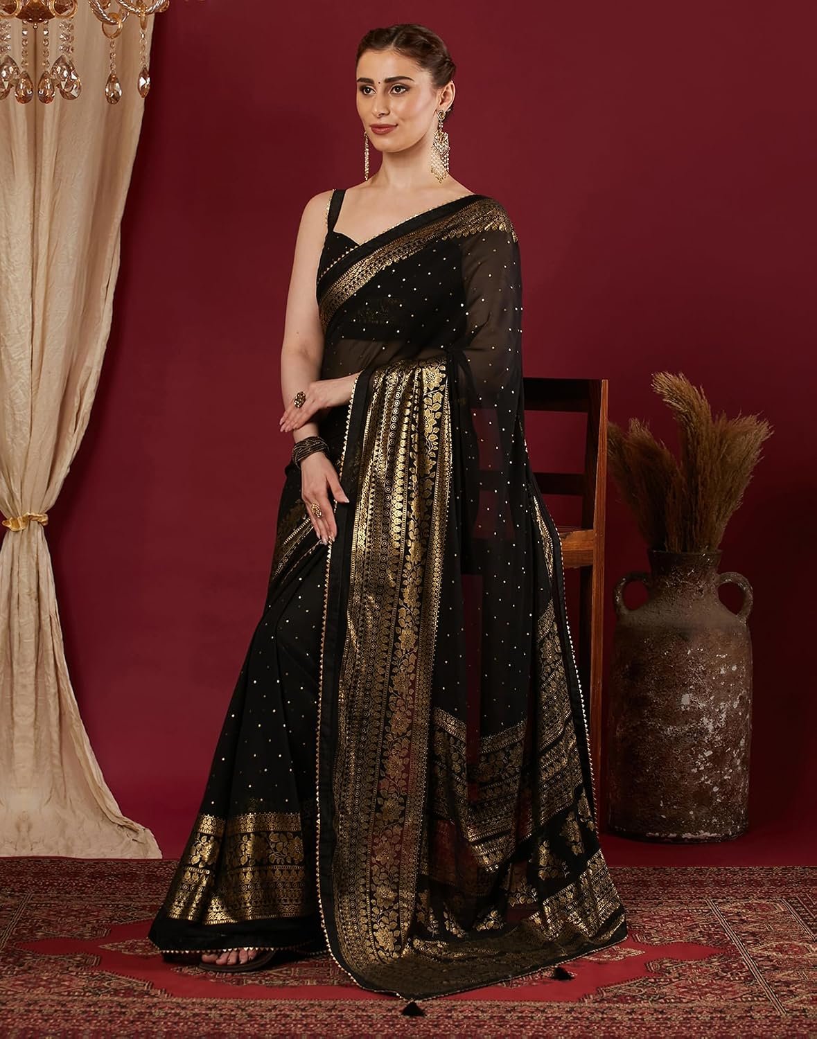 SIRIL Women's Georgette Foil Printed Saree with Unstitched Blouse Piece - Image 2