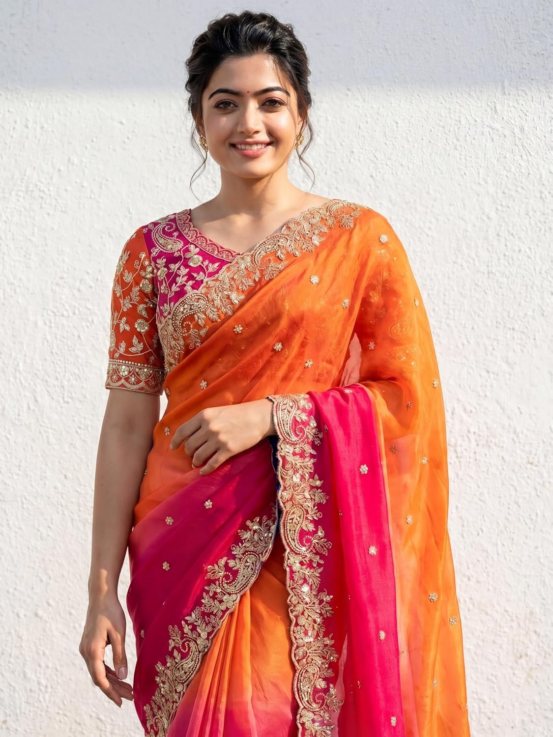 Amazon Brand - Tavasya Womens Fancy Fendy Satin Silk Saree with Multi Sequence Embroidery Work,Heavy Embroidered Wedding Party look Saree with Running Blouse Piece - Image 6