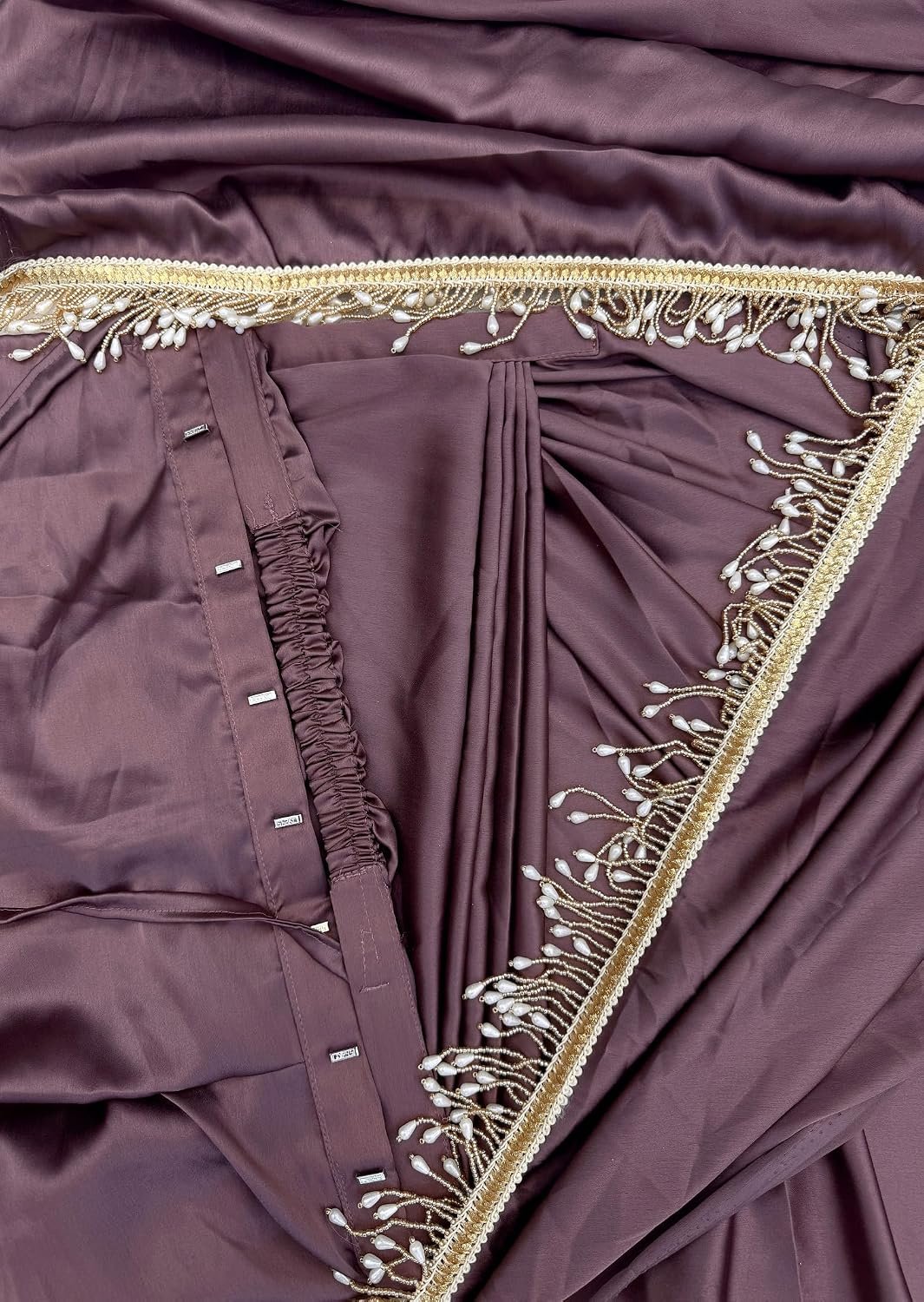 SATAZ Women's Ready to Wear Rose Gold Satin Silk Saree with Unstitched Rose Gold Blouse - Image 5