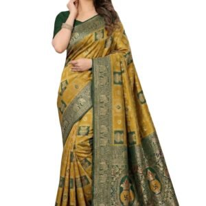 C J Enterprise Women's Kanjivaram Silk Saree Woven Patola Banarasi Soft Sarees Zari With Blouse Piece (Hathi Patola)