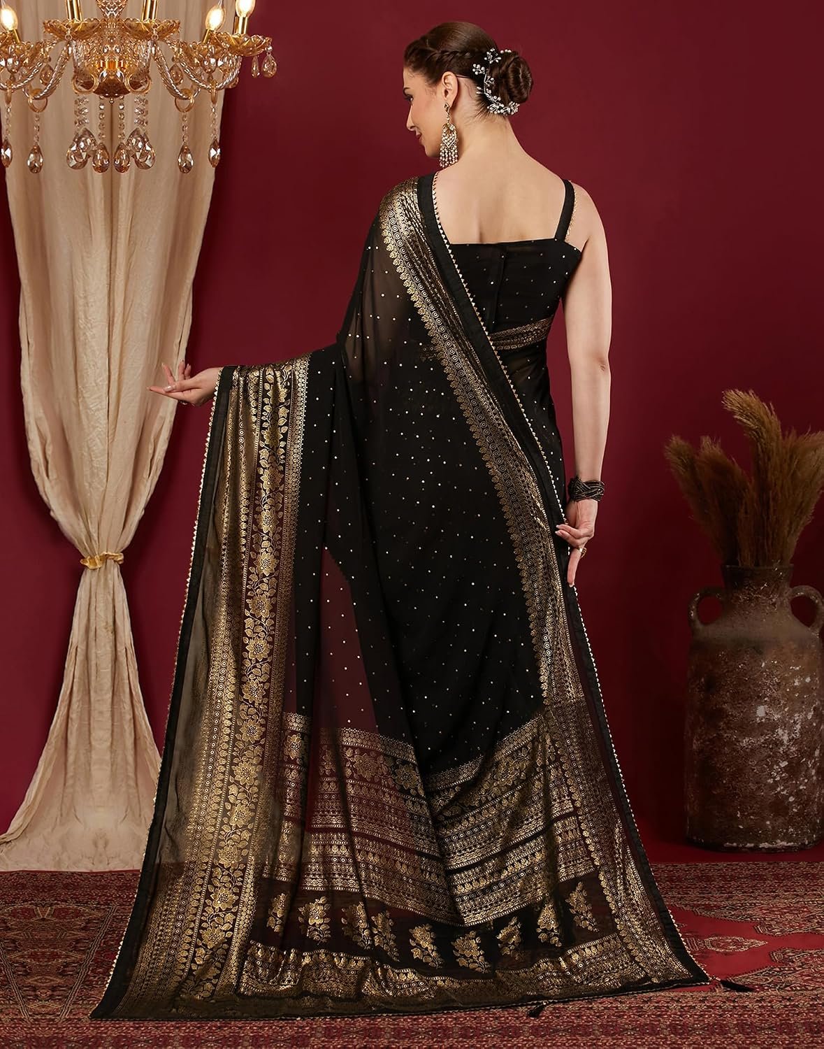 SIRIL Women's Georgette Foil Printed Saree with Unstitched Blouse Piece - Image 3