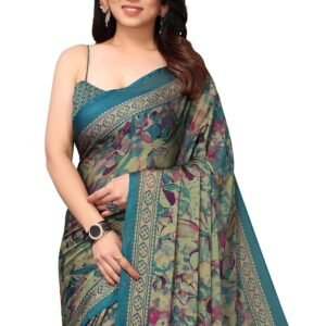 MIRCHI FASHION Women Saree Ethnic Motif Print Chiffon | Breathable Lightweight Plain Weave Sari for Office and Daily Use (Available in 20 Designs)