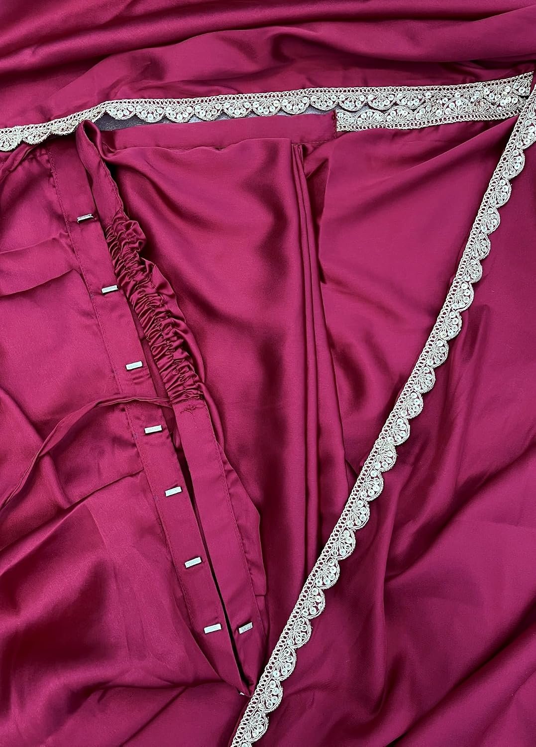 SATAZ Women's Ready To Wear Pink Satin Silk One Minute Readymade Stitched Saree Scalloped Border With Unstitched Blouse - Image 4